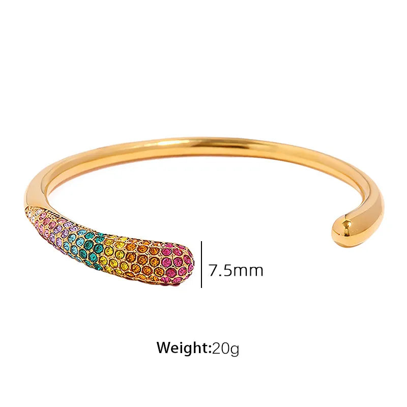 IG Style Shiny Geometric Titanium Steel Pearl Zircon Bangle In Bulk