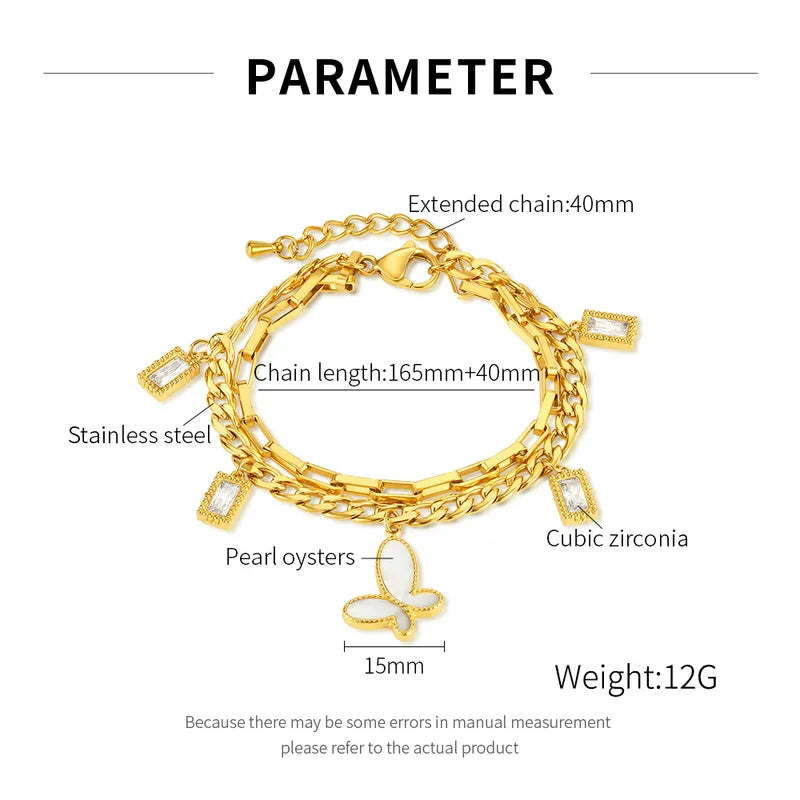 IG Style Simple Style Butterfly 304 Stainless Steel Shell Zircon Bracelets In Bulk