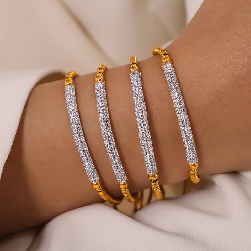 IG Style Simple Style Round Lines 304 Stainless Steel 18K Gold Plated Rhinestones Bracelets In Bulk