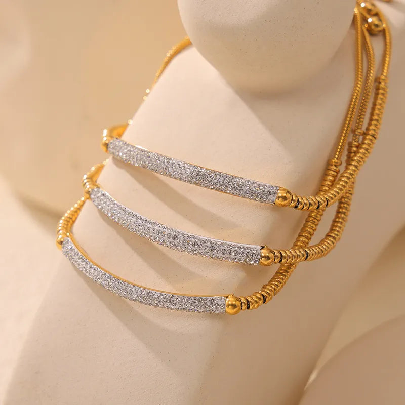 IG Style Simple Style Round Lines 304 Stainless Steel 18K Gold Plated Rhinestones Bracelets In Bulk