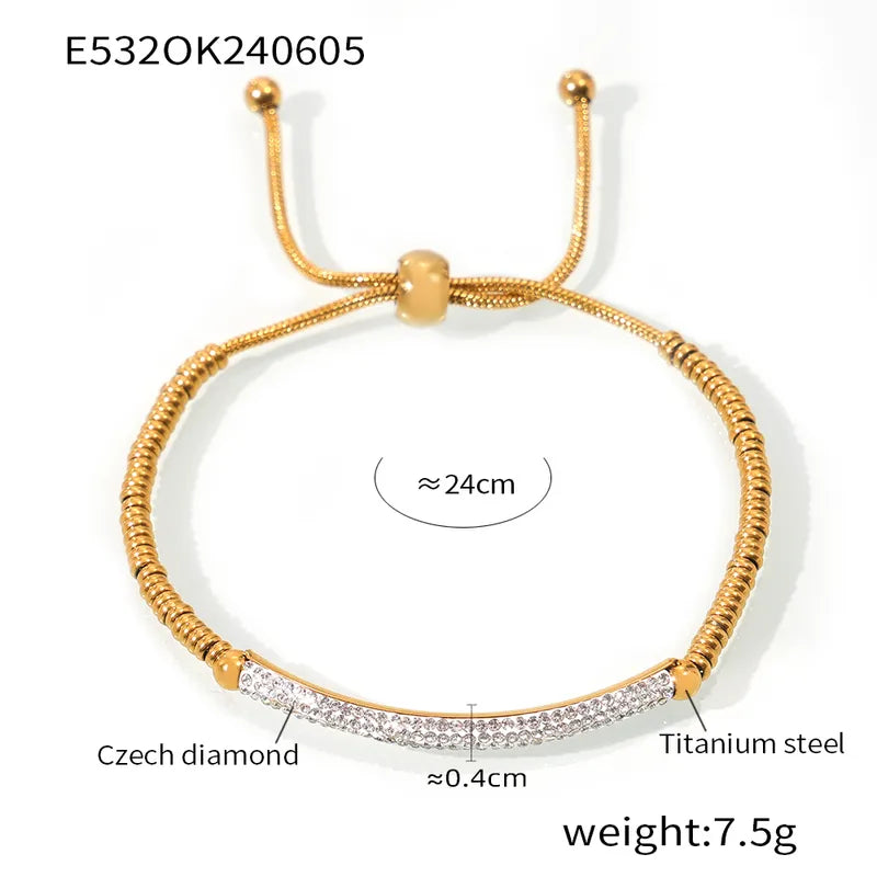 IG Style Simple Style Round Lines 304 Stainless Steel 18K Gold Plated Rhinestones Bracelets In Bulk