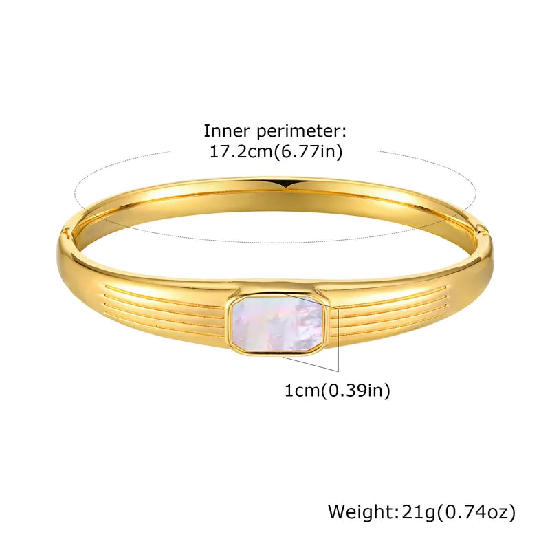 IG Style Square Heart Shape 304 Stainless Steel 18K Gold Plated Shell Zircon Bangle In Bulk