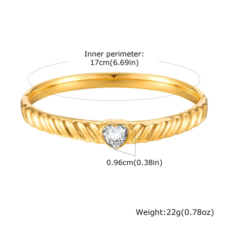 IG Style Square Heart Shape 304 Stainless Steel 18K Gold Plated Shell Zircon Bangle In Bulk