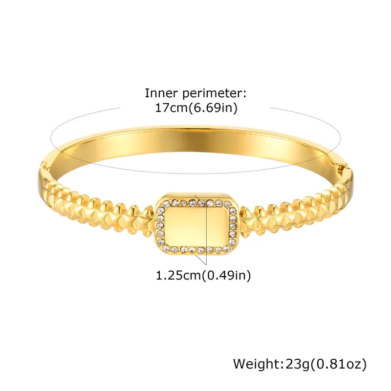 IG Style Square Heart Shape 304 Stainless Steel 18K Gold Plated Shell Zircon Bangle In Bulk