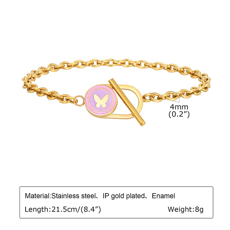 IG Style Sweet Heart Shape Butterfly 304 Stainless Steel 18K Gold Plated Bracelets In Bulk