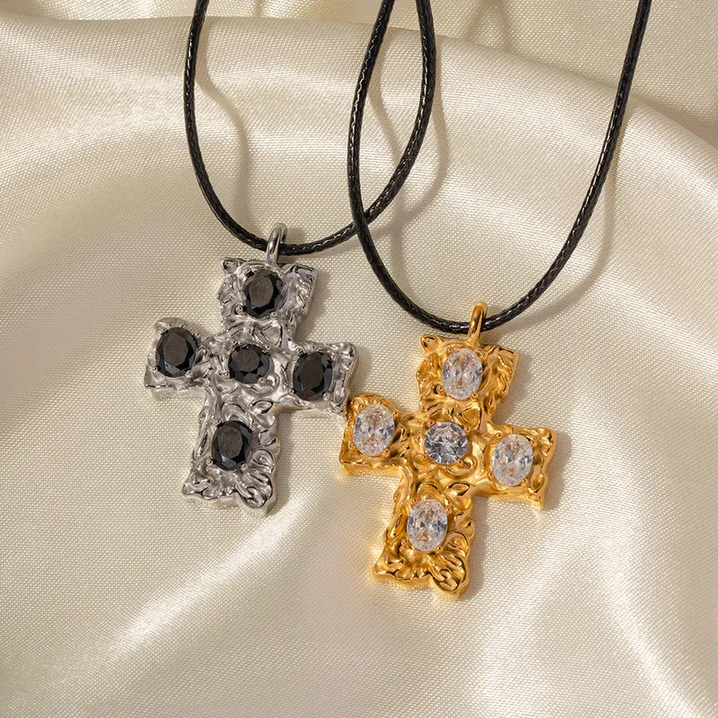 Style Cross Stainless Steel Plating Inlay Zircon 18k Gold Plated Necklace