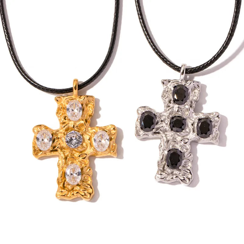 Style Cross Stainless Steel Plating Inlay Zircon 18k Gold Plated Necklace