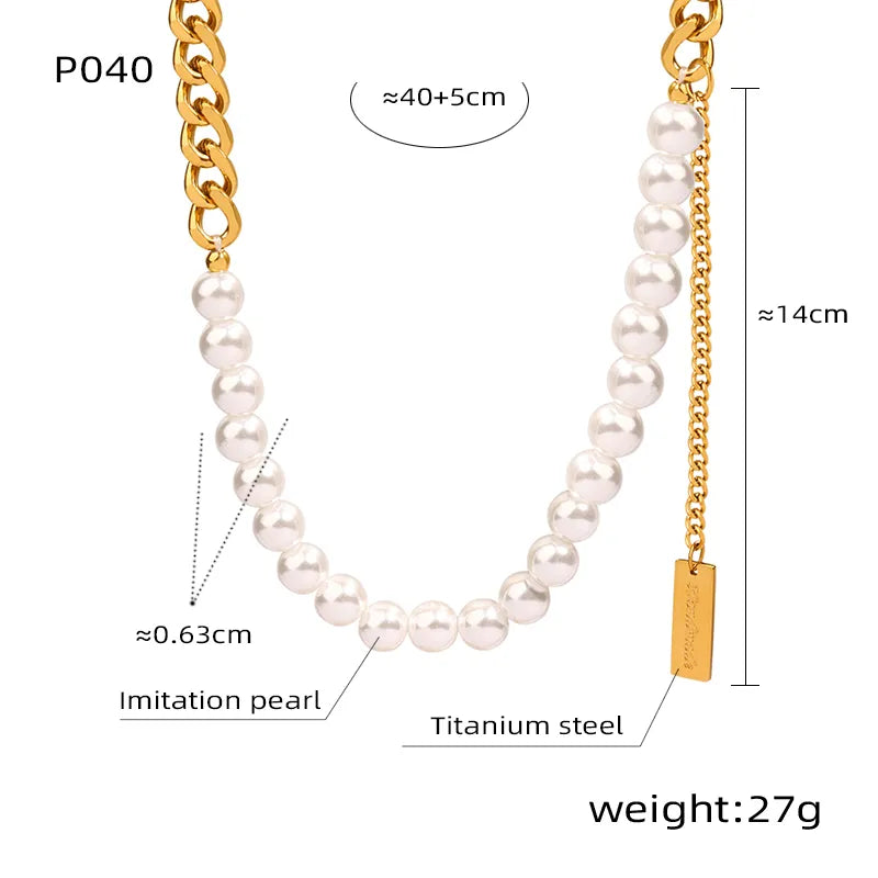 Ig Style Elegant Rectangle Imitation Pearl Titanium Steel Beaded Plating 18k Gold Plated Necklace