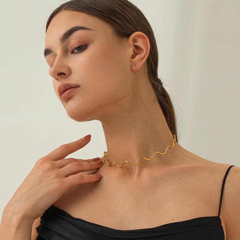 Ig Style Geometric Titanium Steel Plating 18k Gold Plated Choker