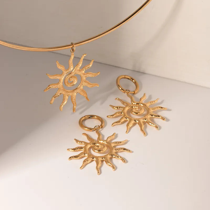 Ig Style Retro Sun Stainless Steel Plating 18k Gold Plated Earrings Necklace