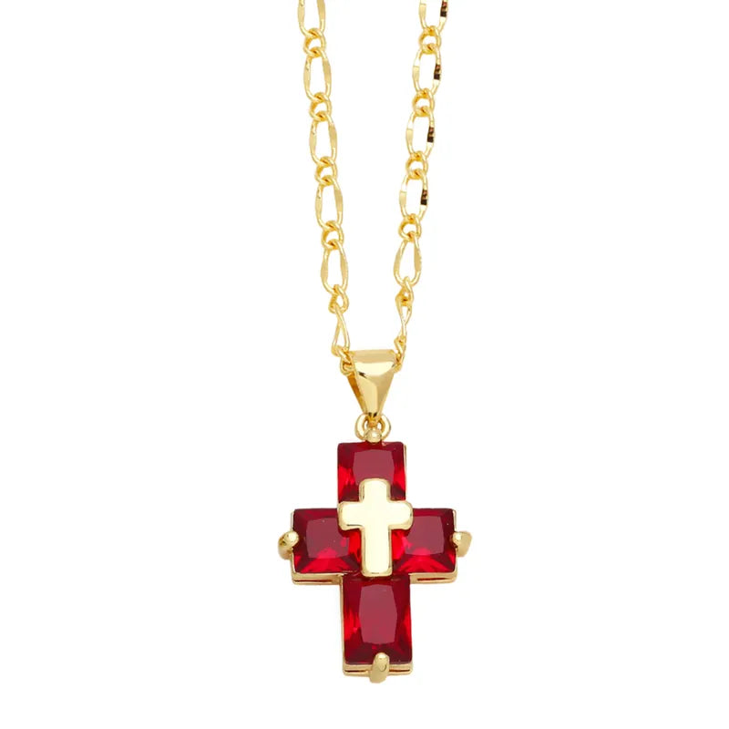 Ig Style Simple Style Cross Copper Plating Inlay Zircon 18k Gold Plated Pendant NecklacE