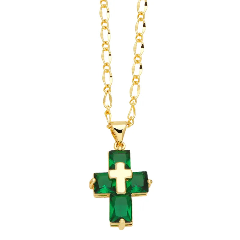 Ig Style Simple Style Cross Copper Plating Inlay Zircon 18k Gold Plated Pendant Necklace