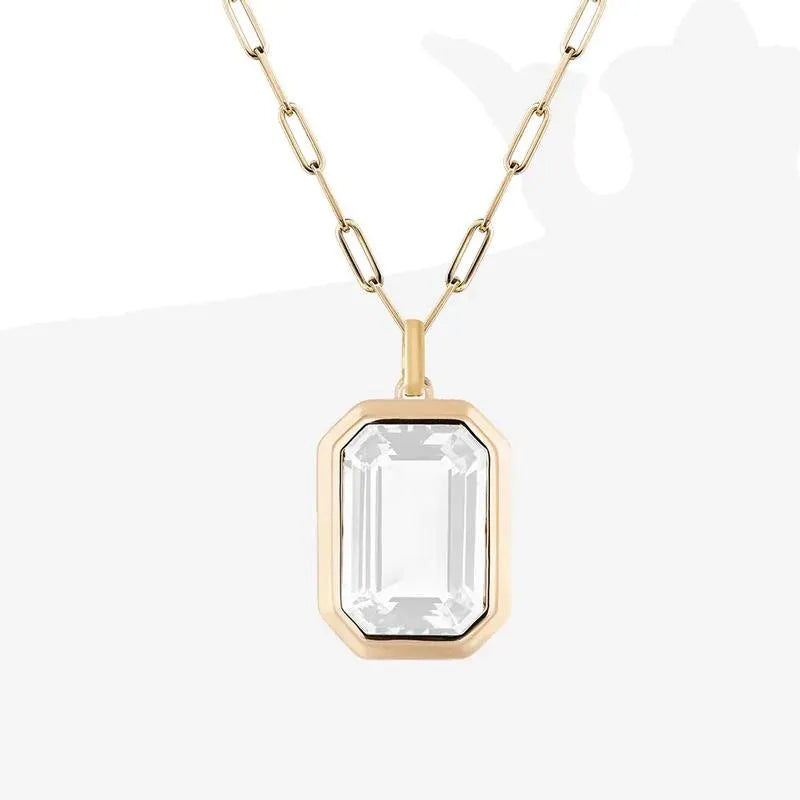 Ig Style Square Stainless Steel Plating Inlay Zircon 18k Gold Plated Pendant Necklace