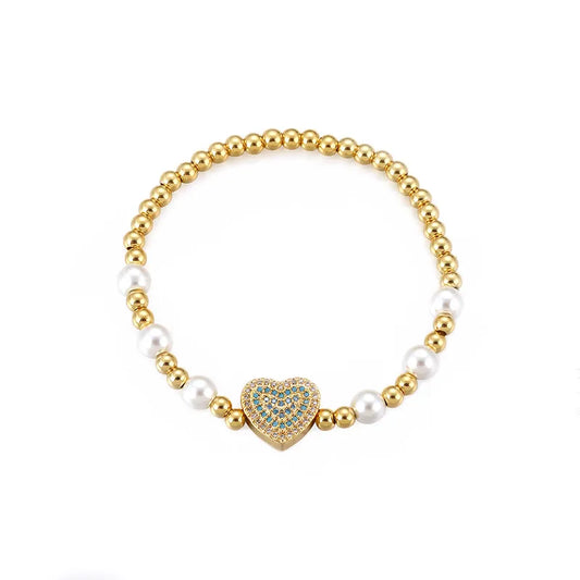 Style Sweet Heart Shape Copper Pearl Plating Inlay Zircon 18k Gold Plated Bracelets