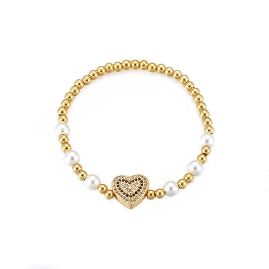 Style Sweet Heart Shape Copper Pearl Plating Inlay Zircon 18k Gold Plated Bracelets