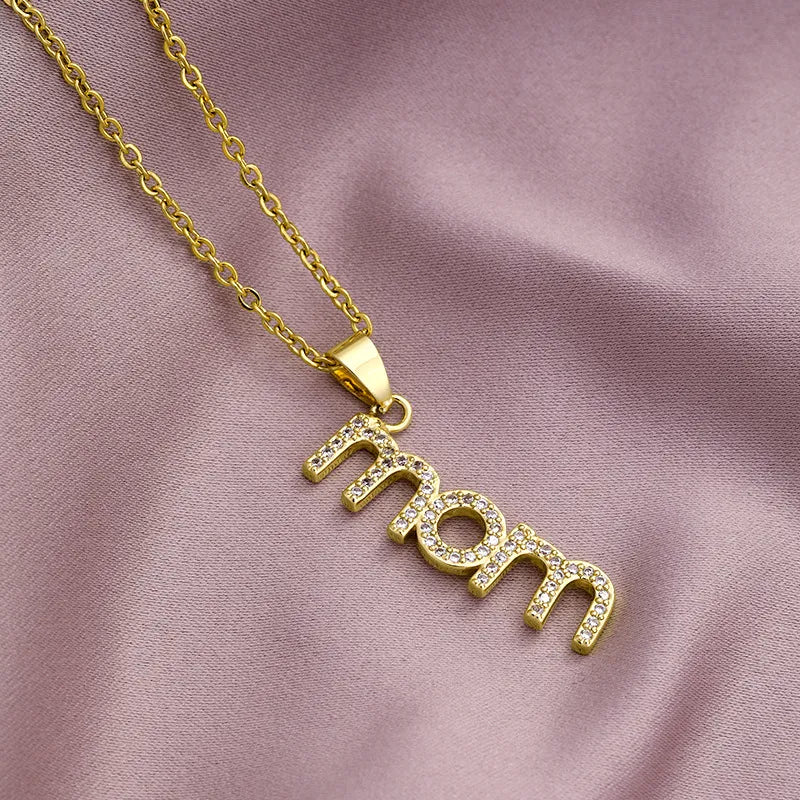 Simple Style Letter Stainless Steel Plating Inlay Zircon 18k Gold Plated Pendant Necklace