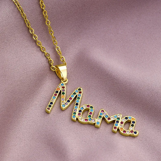 Simple Style Letter Stainless Steel Plating Inlay Zircon 18k Gold Plated Pendant Necklace