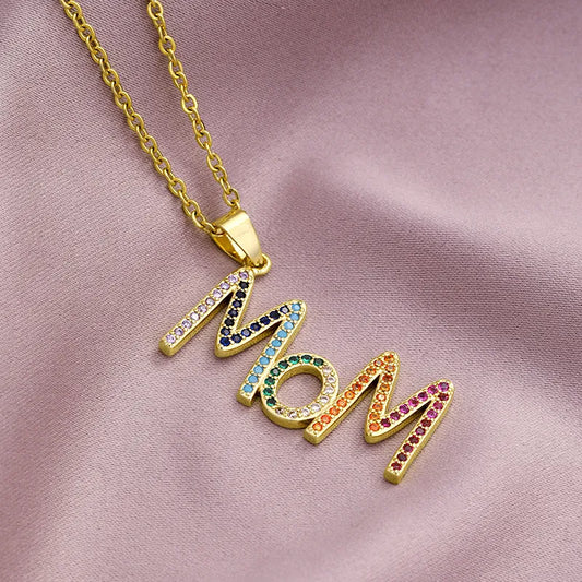 Simple Style Letter Stainless Steel Plating Inlay Zircon 18k Gold Plated Pendant Necklace