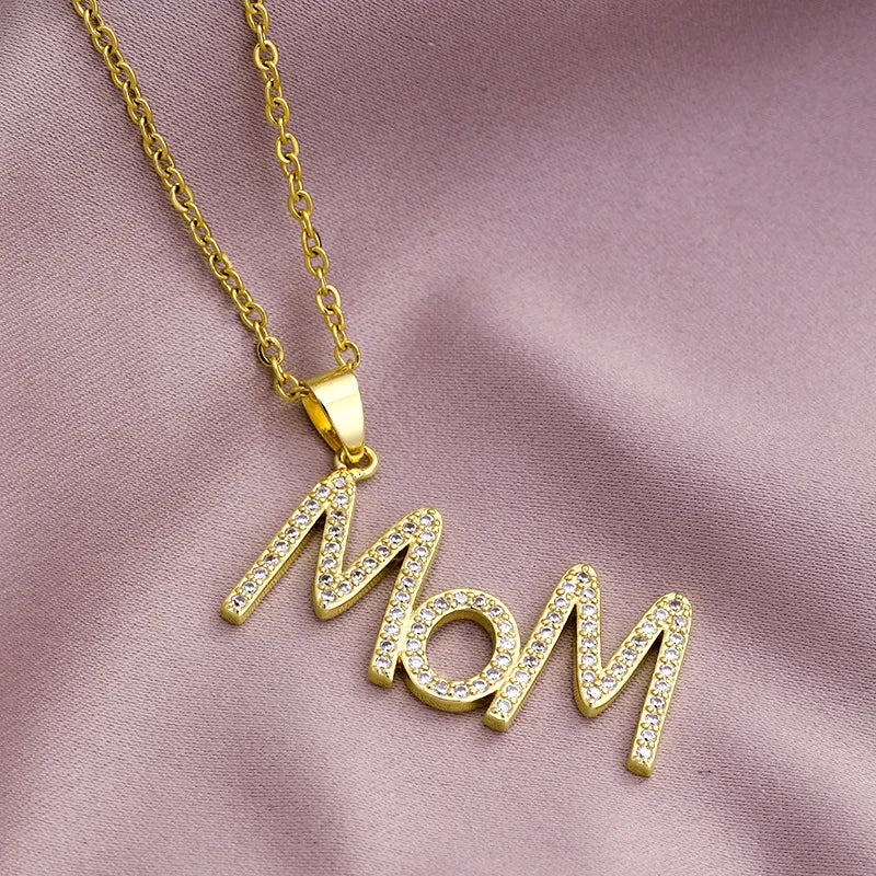 Simple Style Letter Stainless Steel Plating Inlay Zircon 18k Gold Plated Pendant Necklace