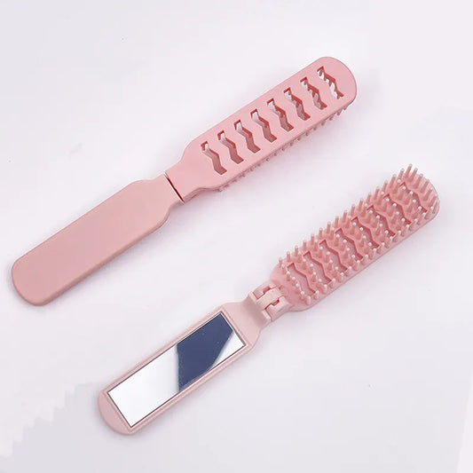 Mirror Comb Integrated Folding Small Portable Comb With Mirror For Girls Pink Cute Portable Wholesale