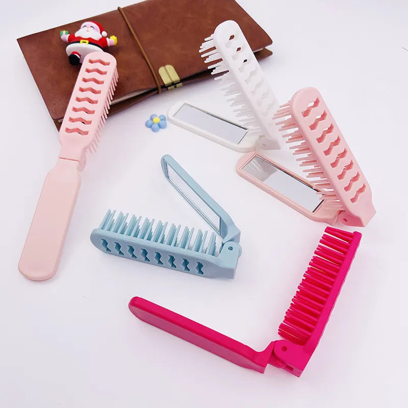 Mirror Comb Integrated Folding Small Portable Comb With Mirror For Girls Pink Cute Portable Wholesale