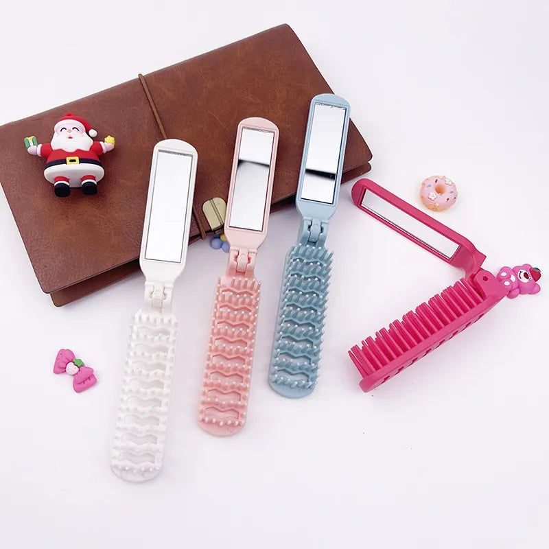 Mirror Comb Integrated Folding Small Portable Comb With Mirror For Girls Pink Cute Portable Wholesale