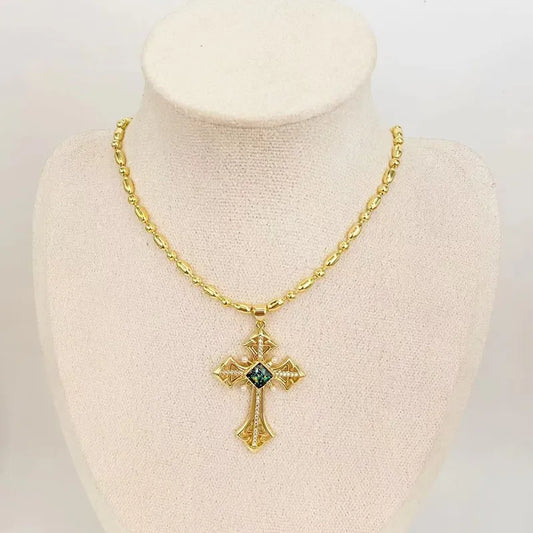 Mother Pearl Shellfish Copper Plating Cross Pendant Necklace