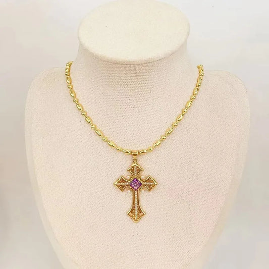 Mother Pearl Shellfish Copper Plating Cross Pendant Necklace