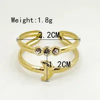 304 Stainless Steel 14K Gold Plated Elegant Sweet Plating Inlay Moon Flower Turquoise Zircon Rings