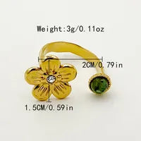 304 Stainless Steel 14K Gold Plated Elegant Sweet Plating Inlay Moon Flower Turquoise Zircon Rings