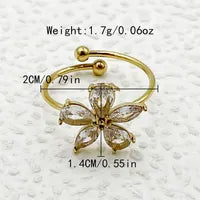 304 Stainless Steel 14K Gold Plated Elegant Sweet Plating Inlay Moon Flower Turquoise Zircon Rings