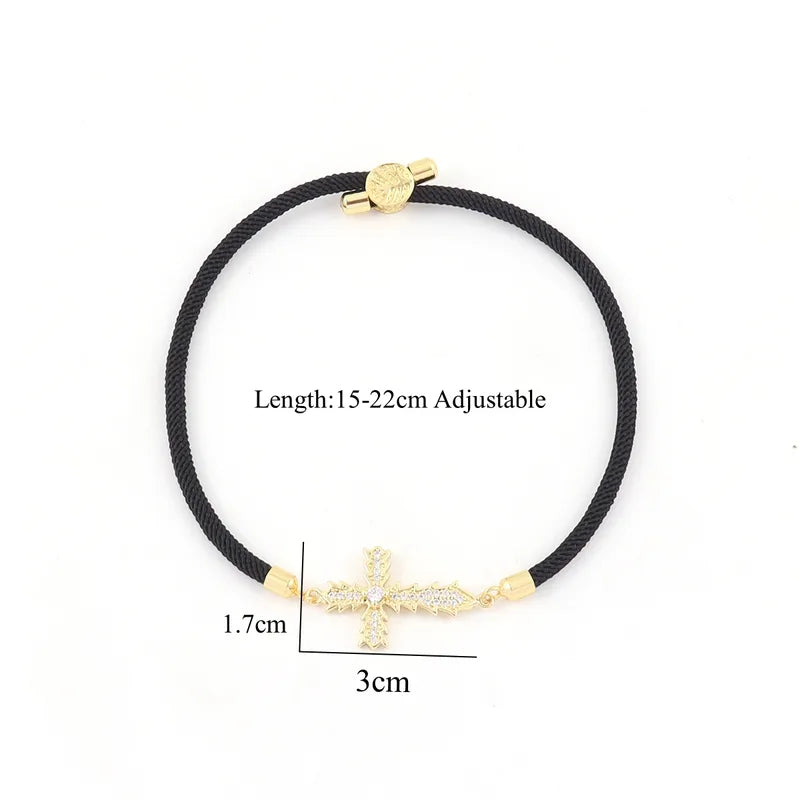 Nylon Copper Twisted Rope Chain Inlay Cross Zircon Bracelets