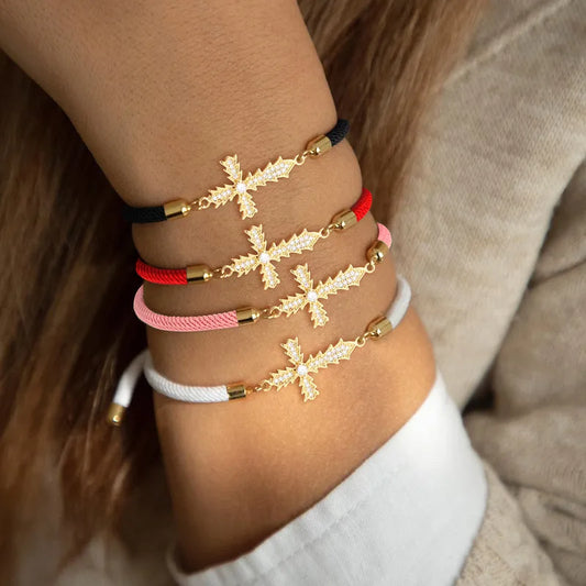 Nylon Copper Twisted Rope Chain Inlay Cross Zircon Bracelets