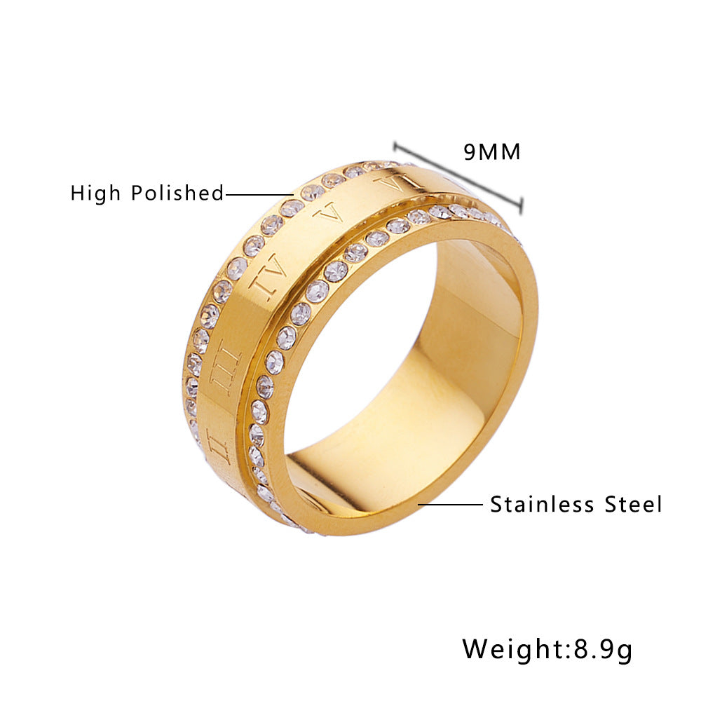 Wholesale Jewelry Simple Style Geometric Titanium Steel Rhinestones 18K Gold Plated Inlay Rings