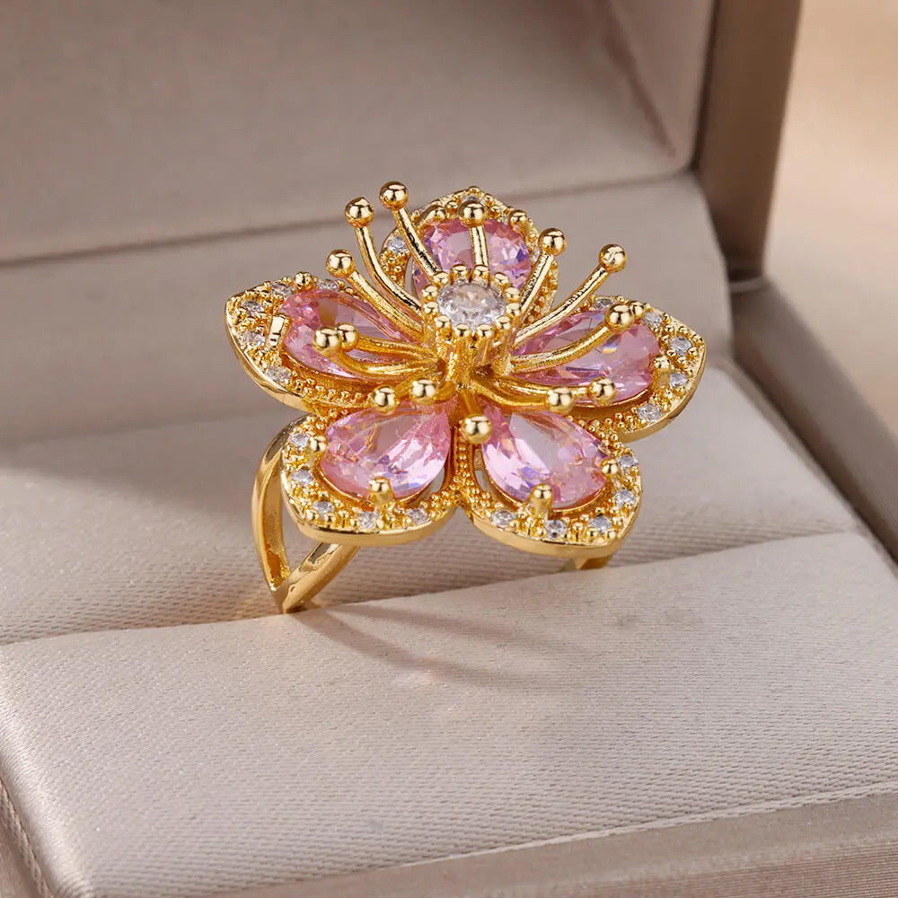 Wholesale Jewelry Vintage Style Classic Style Flower Copper Zircon Plating Rings