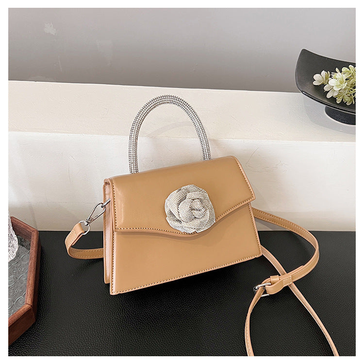 Women's Small Pu Leather Solid Color Flower Streetwear Magnetic Buckle Crossbody Bag