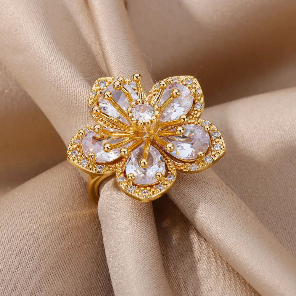 Wholesale Jewelry Vintage Style Classic Style Flower Copper Zircon Plating Rings