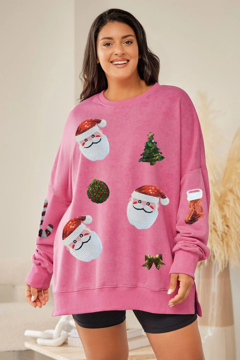 Hoodies & Sweatshirts Long Sleeve Sequins Casual Christmas Tree Santa Claus