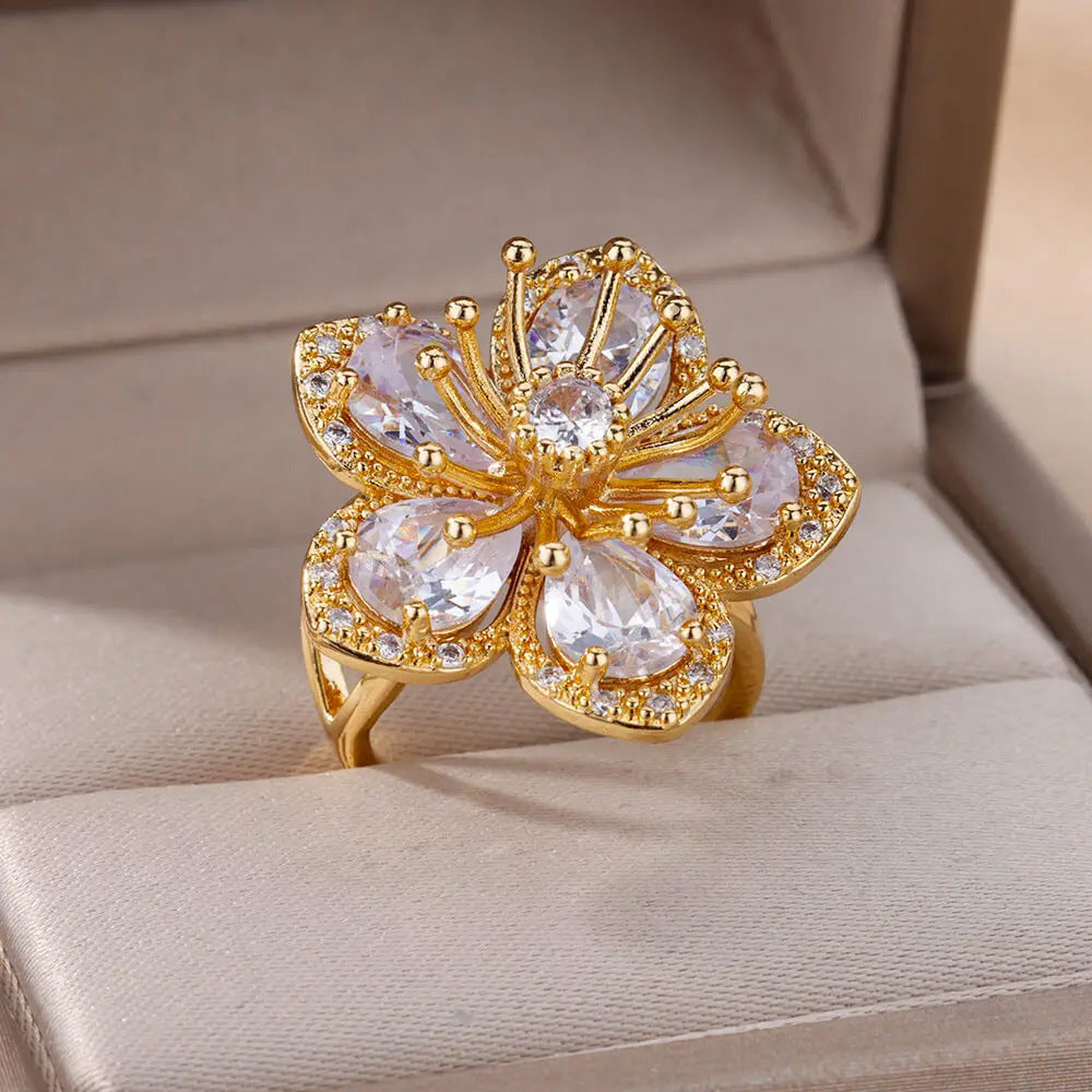 Wholesale Jewelry Vintage Style Classic Style Flower Copper Zircon Plating Rings