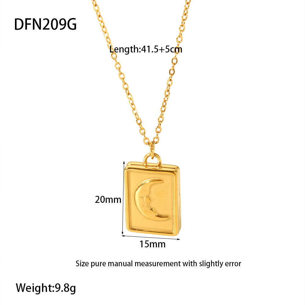 Wholesale Jewelry Simple Style Square Moon Titanium Steel Pendant Necklace