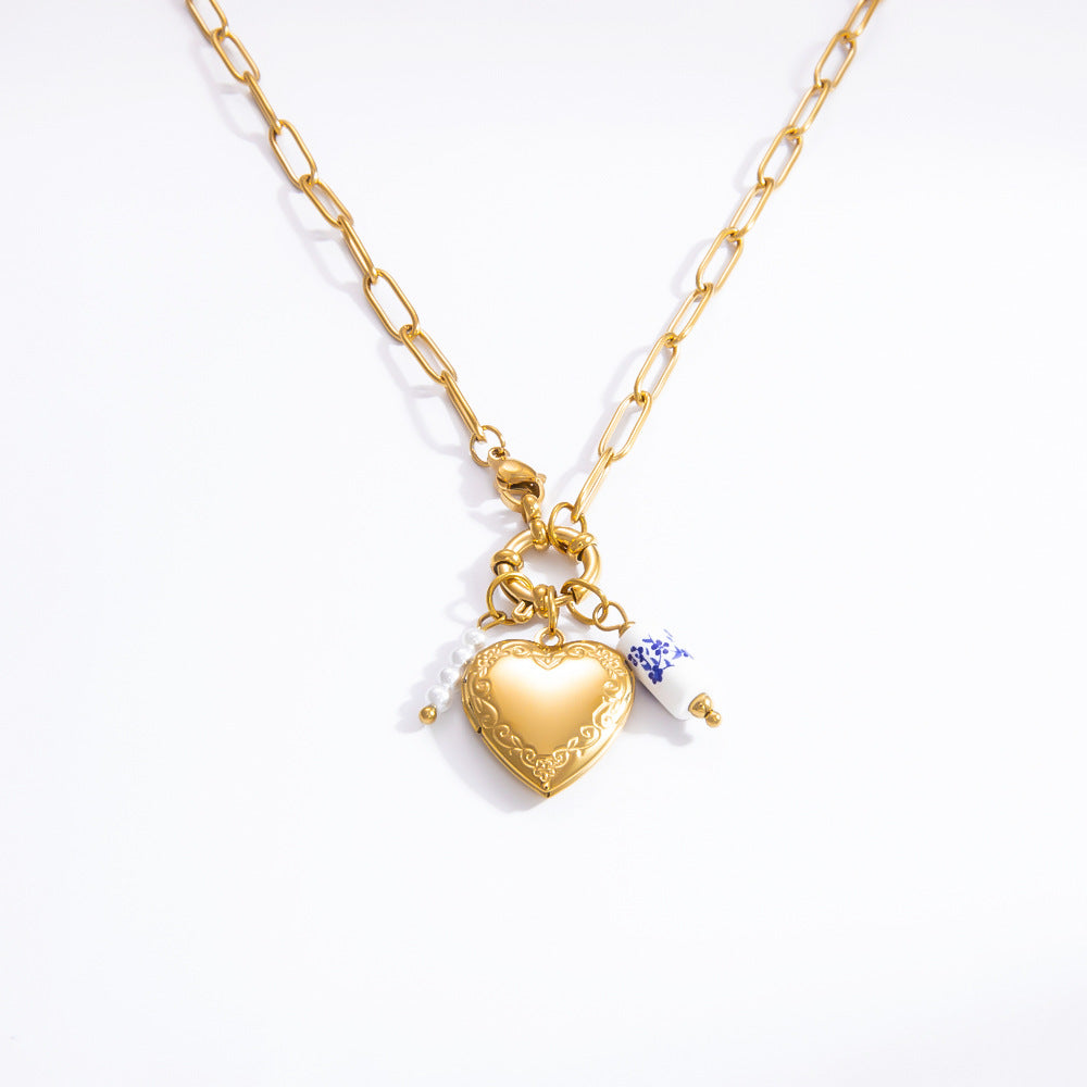 Wholesale Jewelry IG Style Heart Shape 304 Stainless Steel 18K Gold Plated Pendant Necklace