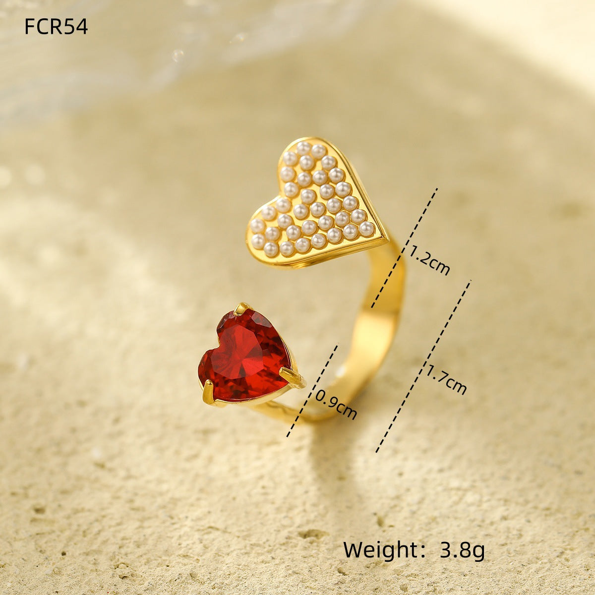 Wholesale Jewelry Lady Heart Shape 304 Stainless Steel Artificial Pearls Zircon Plating Open Rings