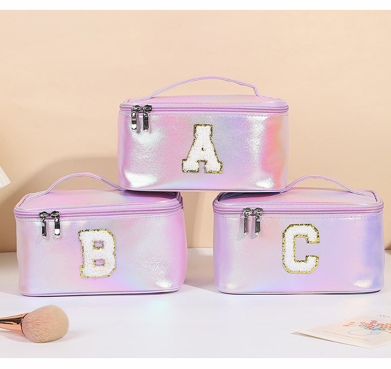 Basic Classic Style Letter Pu Leather Square Makeup Bags