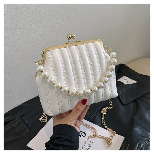 Small Pu Leather Solid Color Vintage Style Classic Style Beading Clasp Frame Dome Bag