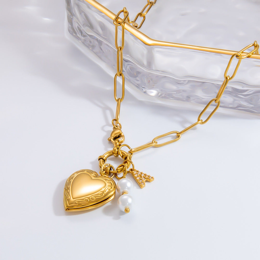 Wholesale Jewelry IG Style Heart Shape 304 Stainless Steel 18K Gold Plated Pendant Necklace