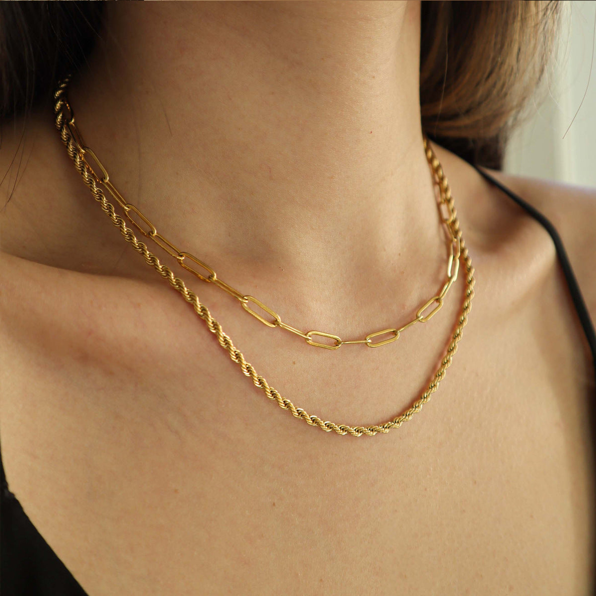 Wholesale Jewelry Simple Style Geometric Solid Color Titanium Steel Chain Necklace