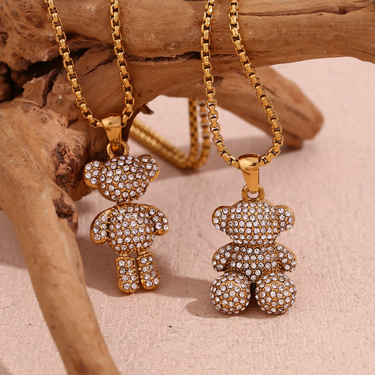 Wholesale Jewelry Lady Cross Bear 304 Stainless Steel 316L Stainless Steel Zircon Plating Pendant Necklace