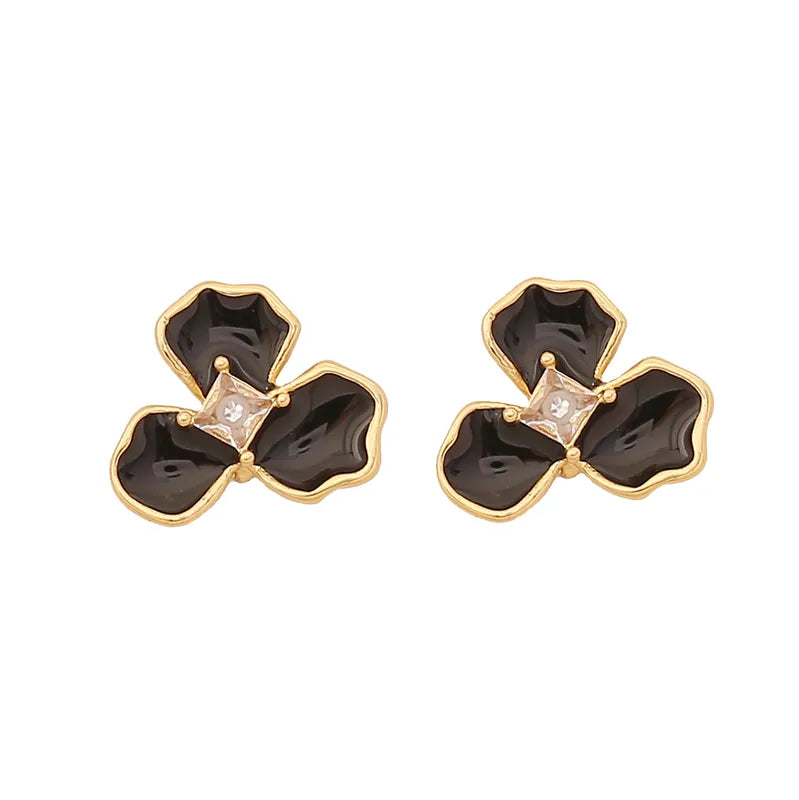 Oil-Spot Glaze Flowers Ear Studs Niche Temperament Stainless Steel Earrings