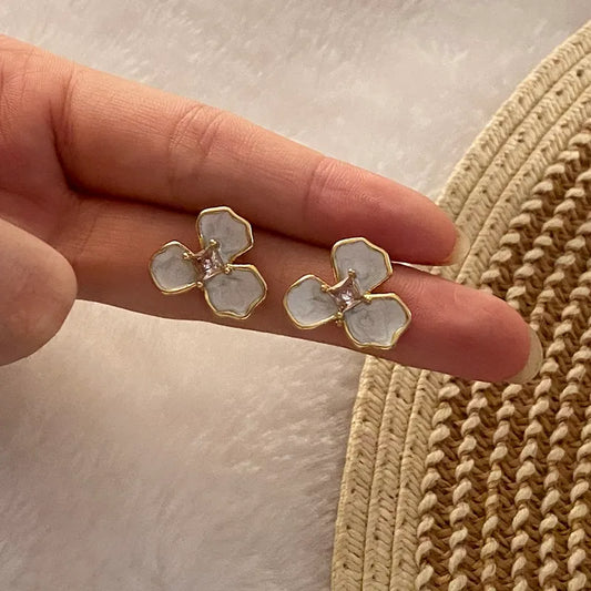 Oil-Spot Glaze Flowers Ear Studs Niche Temperament Stainless Steel Earrings