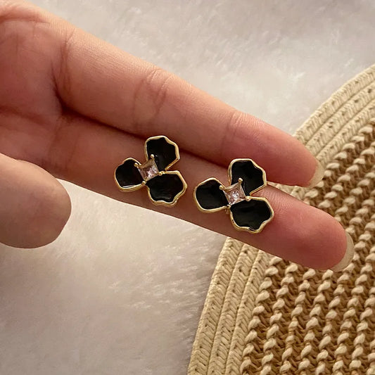 Oil-Spot Glaze Flowers Ear Studs Niche Temperament Stainless Steel Earrings